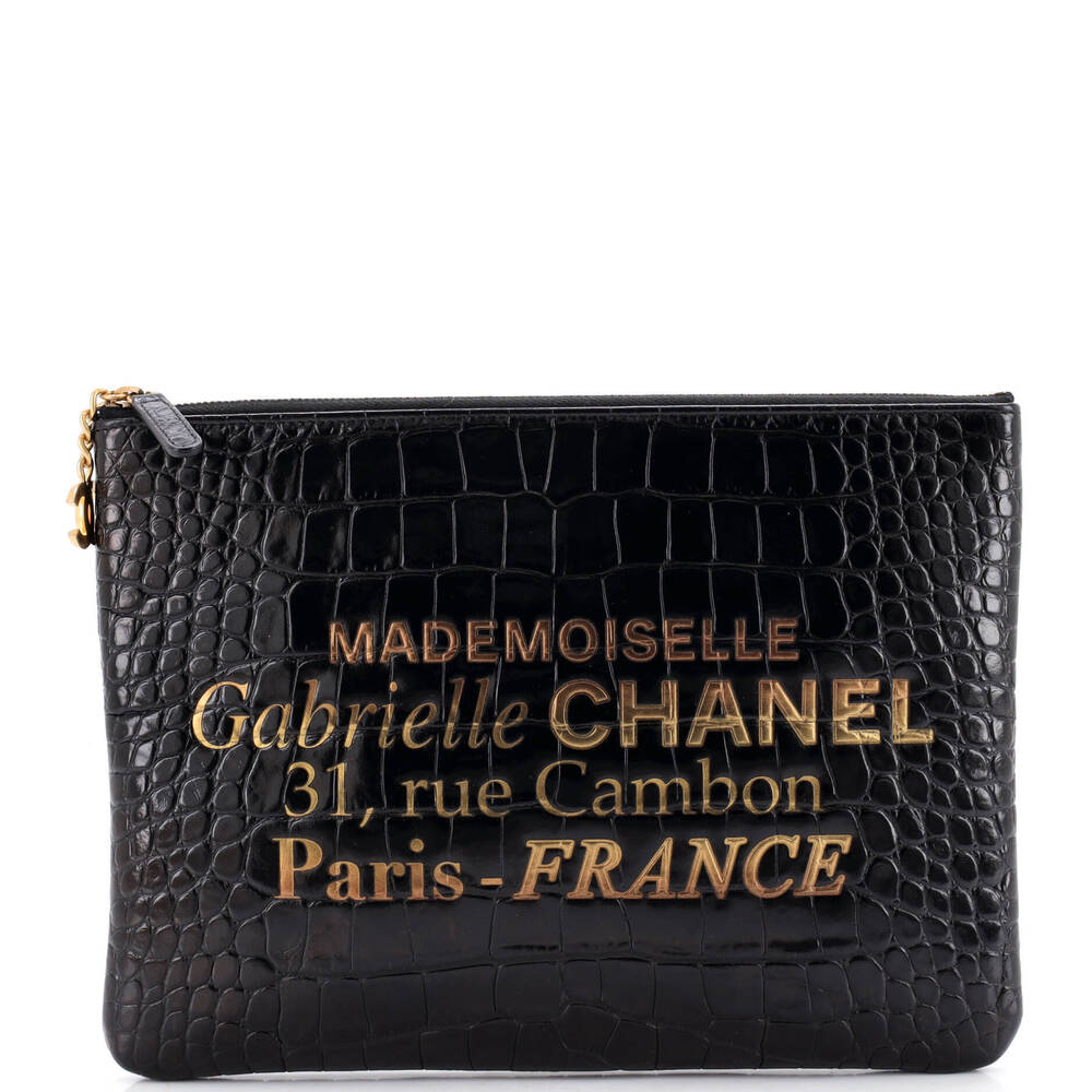 Chanel Medium Signature O Case Pouch Printed Crocodile Embossed Calfskin